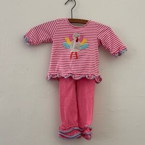 Thanksgiving Pink Striped Kids Play Set with Turkey Design